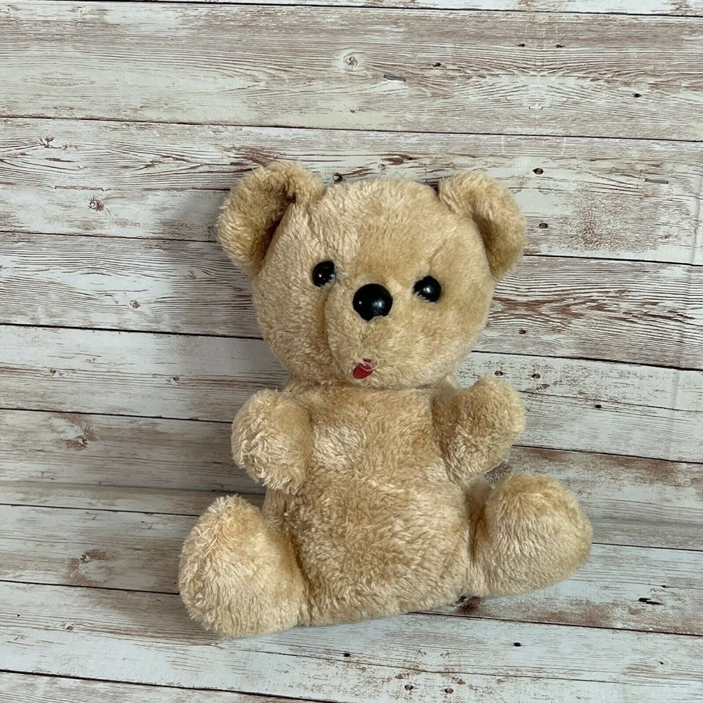 VTG Walmart Brand Plush Brown 9” Bear Tongue Stuck Out Rattle Inside Stuffed